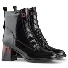 Šněrovací kotníkové boty, elegantní lakované kotníkové boty černá 1