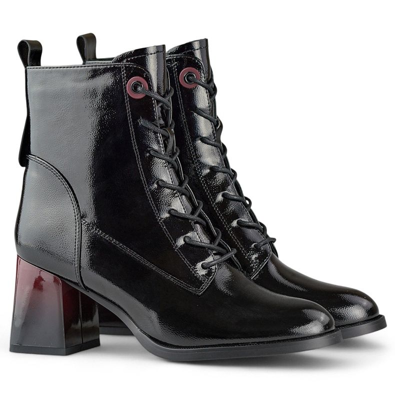 Šněrovací kotníkové boty, elegantní lakované kotníkové boty černá 1