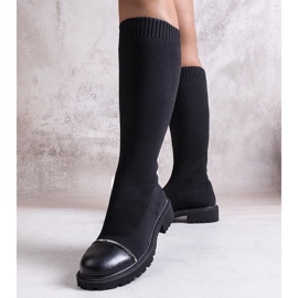 Černé kozačky zdobené zirkony Sayega černá 1