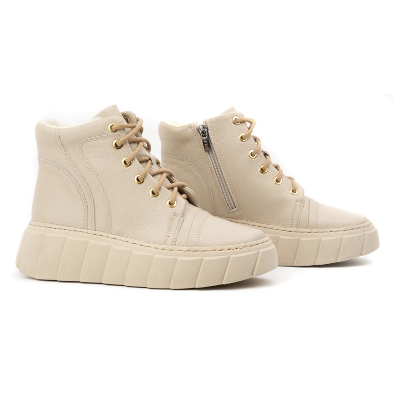 Olivier Dámské zateplené kožené zimní boty 1179, béžové béžový 2