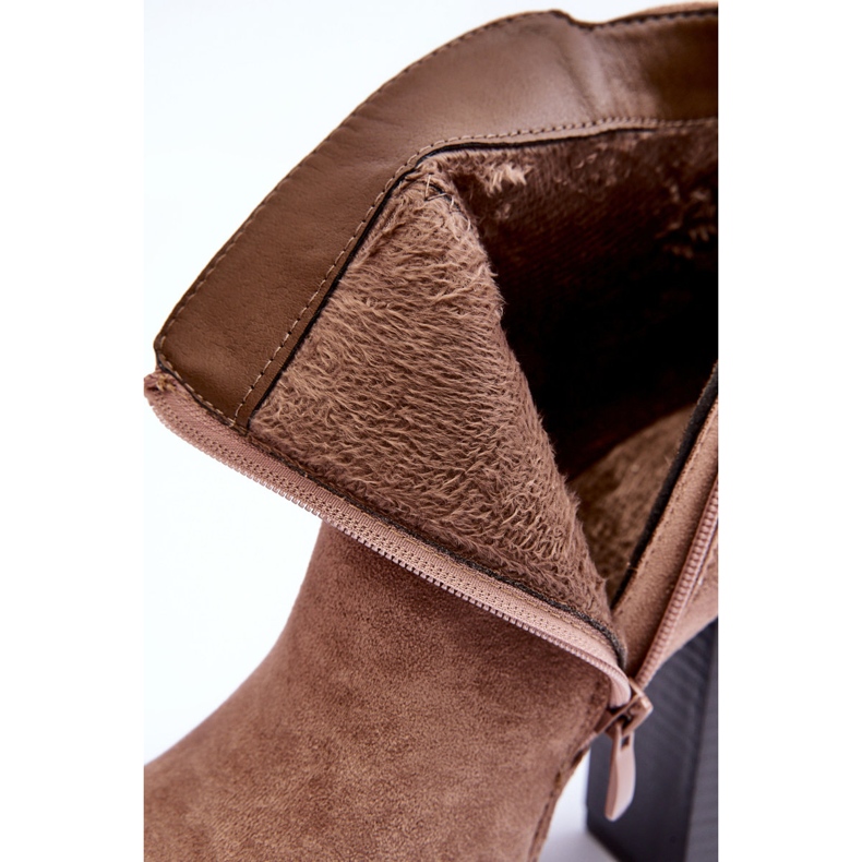 Béžové semišové kozačky na vysokém podpatku Liani béžový 1