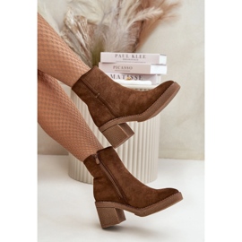 Dámské kozačky na vysokém podpatku zateplené eko semišové hnědé Arkesia hnědý 2 Dámské kozačky na vysokém podpatku zateplené eko semišové hnědé Arkesia hnědý 2