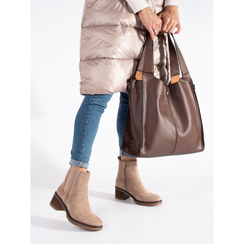 Seastar Béžové semišové chelsea boty na vysokém podpatku béžový 2