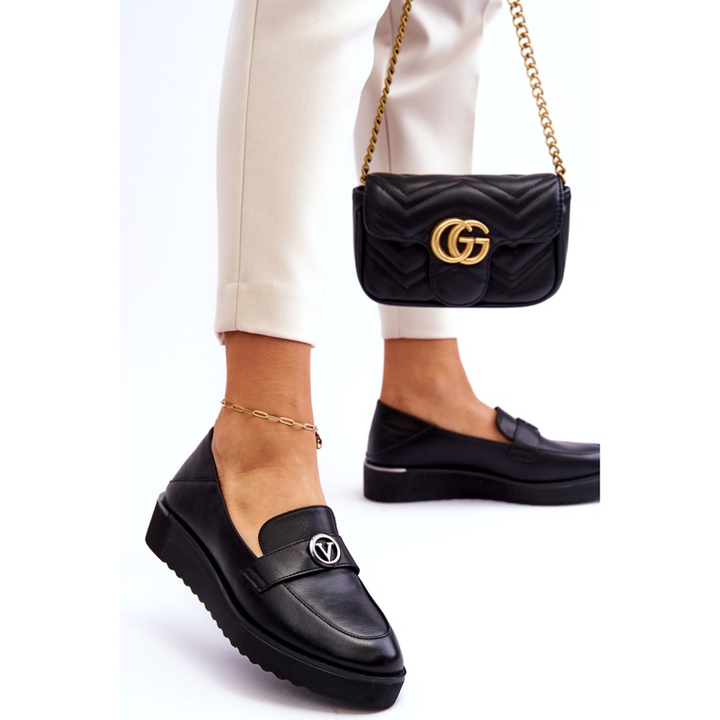 Dámské kožené mokasíny Vinceza s nízkým klínem, černá 2