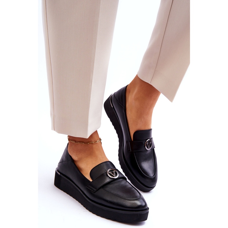 Dámské kožené mokasíny Vinceza s nízkým klínem, černá 3