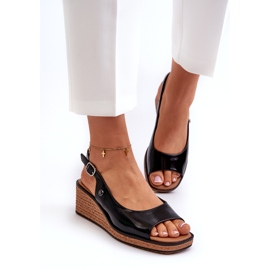 Dámské patentované sandály na klínu Sergio Leone SK301 Black černá 2