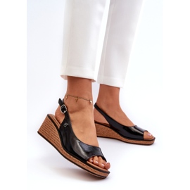 Dámské patentované sandály na klínu Sergio Leone SK301 Black černá 1