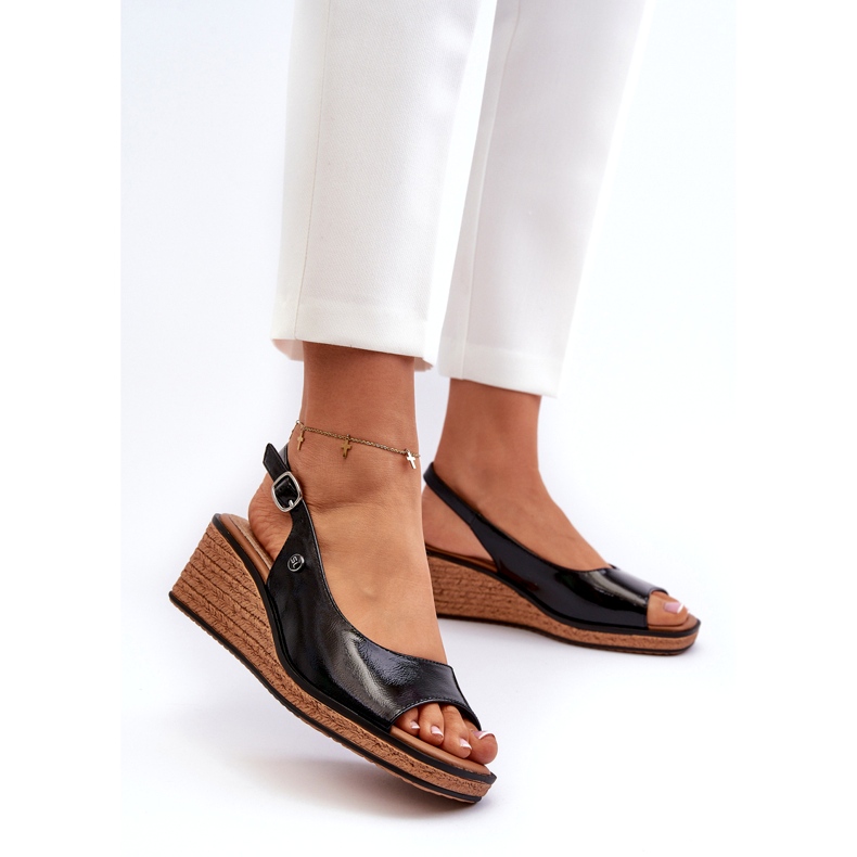 Dámské patentované sandály na klínu Sergio Leone SK301 Black černá 1