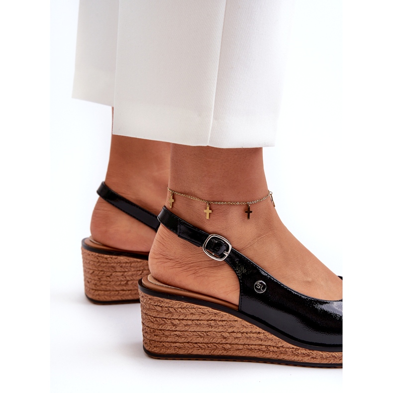 Dámské patentované sandály na klínu Sergio Leone SK301 Black černá 3