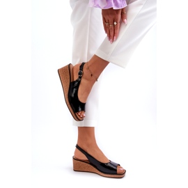 Dámské patentované sandály na klínu Sergio Leone SK301 Black černá 4