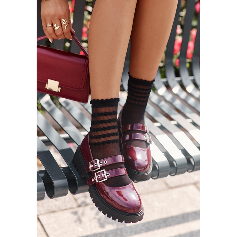 Dámské Boty s ramínky Patent Burgundy Terione červený 2