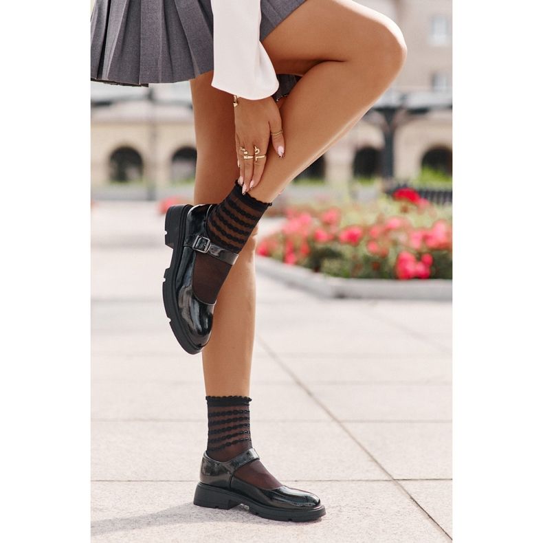 Dámské lakované boty s páskem, Black Vinceza 62179 černý 2