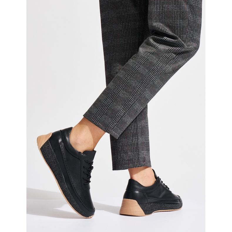 Sergio Leone Dámské kožené černé sportovní boty černá 2