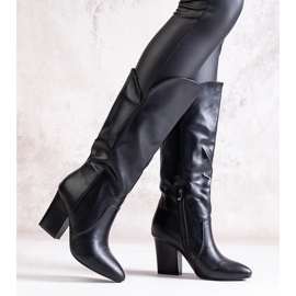 Černé kozačky na vysokém podpatku z eko kůže Amare černá 2