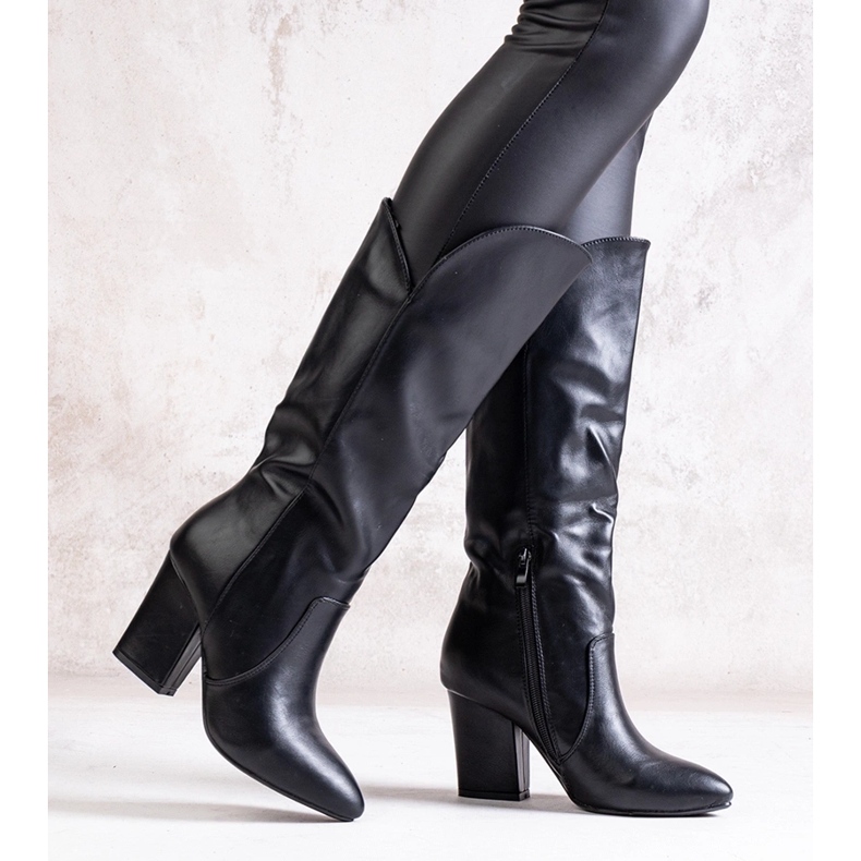 Černé kozačky na vysokém podpatku z eko kůže Amare černá 2