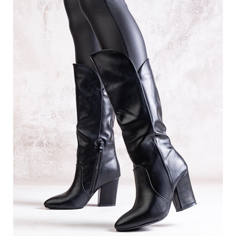 Černé kozačky na vysokém podpatku z eko kůže Amare černá 1