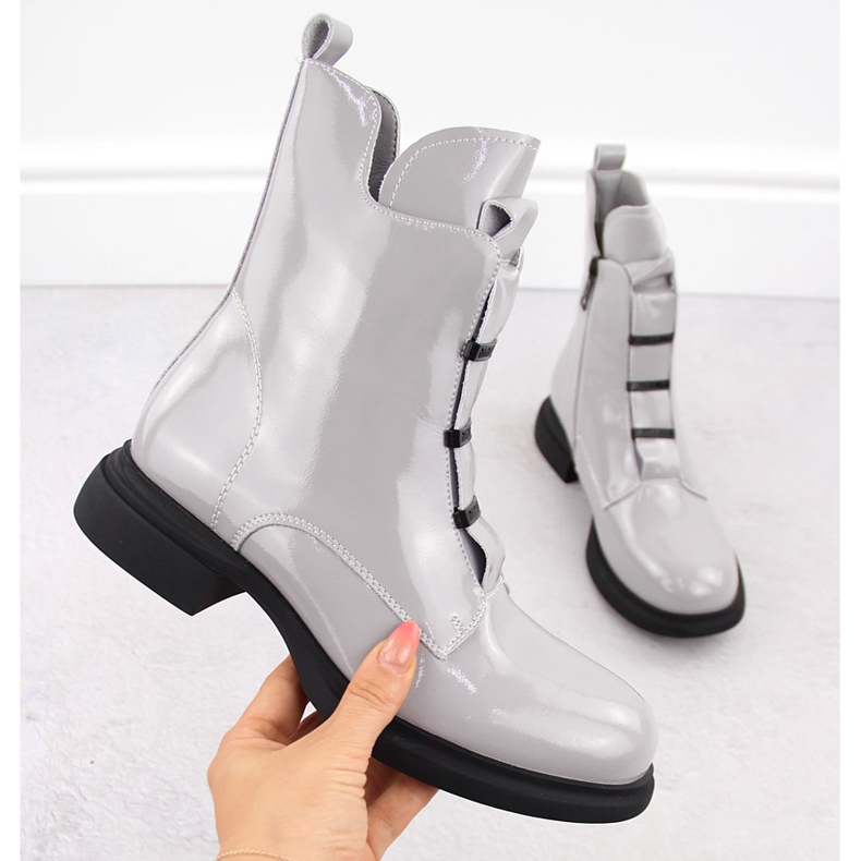 Dámské lakované kotníkové boty šedé Vinceza 66678 šedá 1