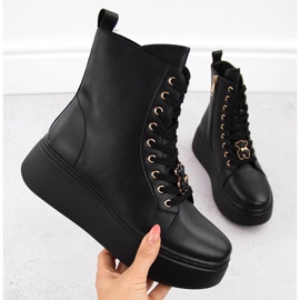 Kožené boty na platformě s medvídkem, černá Vinceza 66701 1