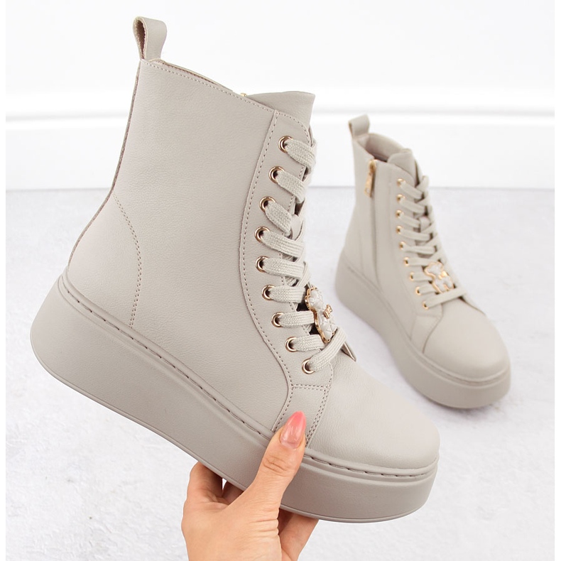 Béžové kožené kozačky na platformě s plyšovým medvídkem Vinceza 66701 béžový 1