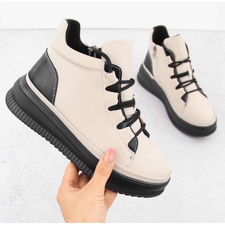 Dámské zateplené kožené kozačky, béžové, Artiker 55C1051 béžový 1