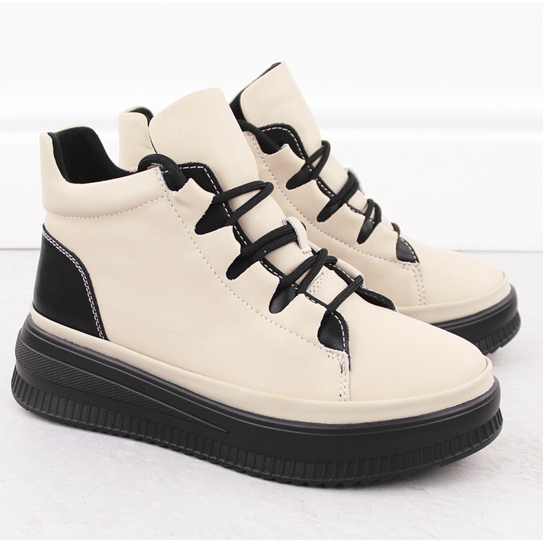 Dámské zateplené kožené kozačky, béžové, Artiker 55C1051 béžový 2