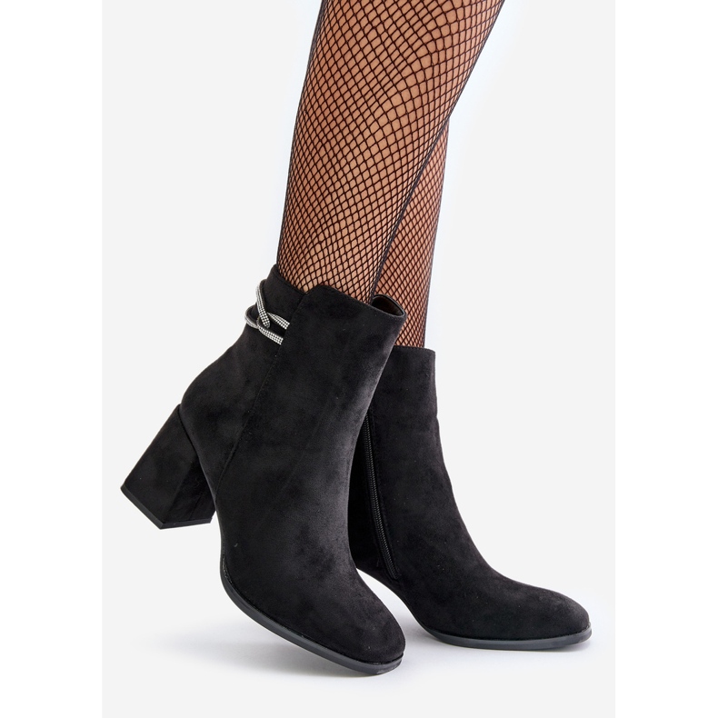 Zateplené dámské kotníkové boty na vysokém podpatku, Eco Suede, Black Saivia černý 1