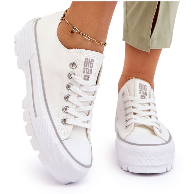 Látkové tenisky na platformě Big Star LL274150 Bílé bílý 4 Látkové tenisky na platformě Big Star LL274150 Bílé bílý 4