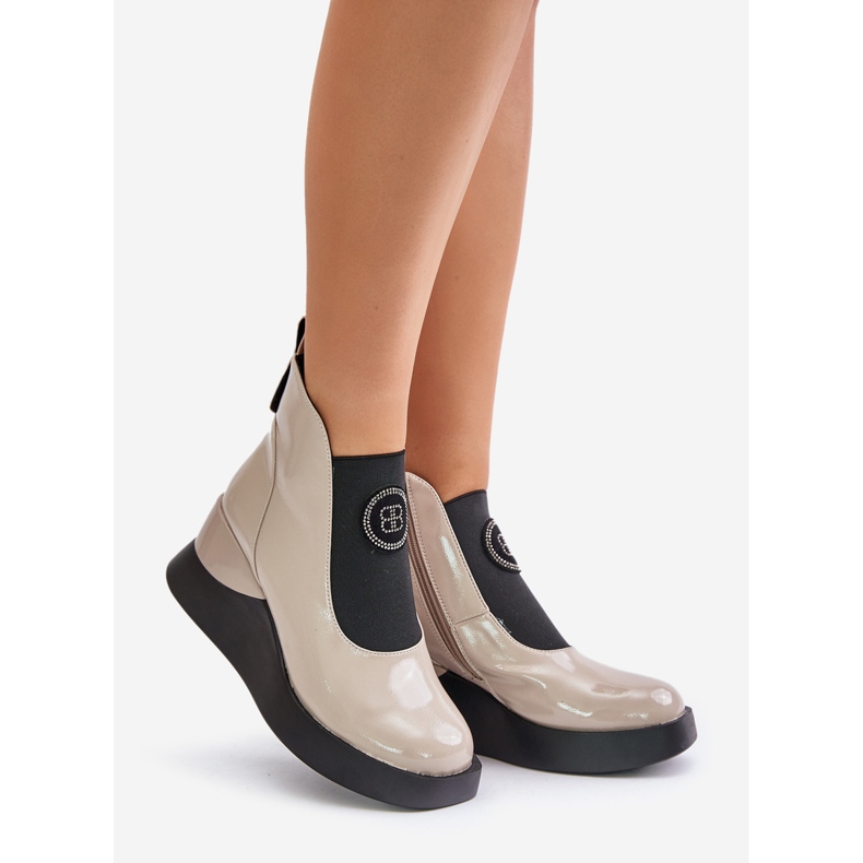 Kožené boty na klínku S.Barski MR870-22 Světle šedá béžový 1 Kožené boty na klínku S.Barski MR870-22 Světle šedá béžový 1