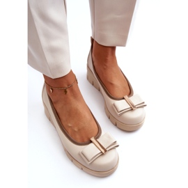Lewski Shoes Kožené baleríny na platformě se zdobením, Cream Lewski 3384 béžový 2