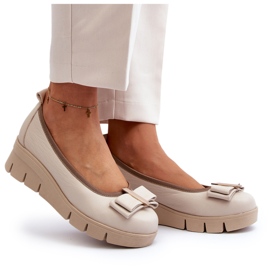 Lewski Shoes Kožené baleríny na platformě se zdobením, Cream Lewski 3384 béžový 4