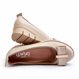 Lewski Shoes Kožené baleríny na platformě se zdobením, Cream Lewski 3384 béžový 3