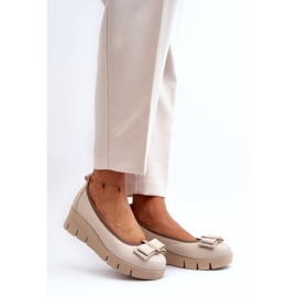 Lewski Shoes Kožené baleríny na platformě se zdobením, Cream Lewski 3384 béžový 1