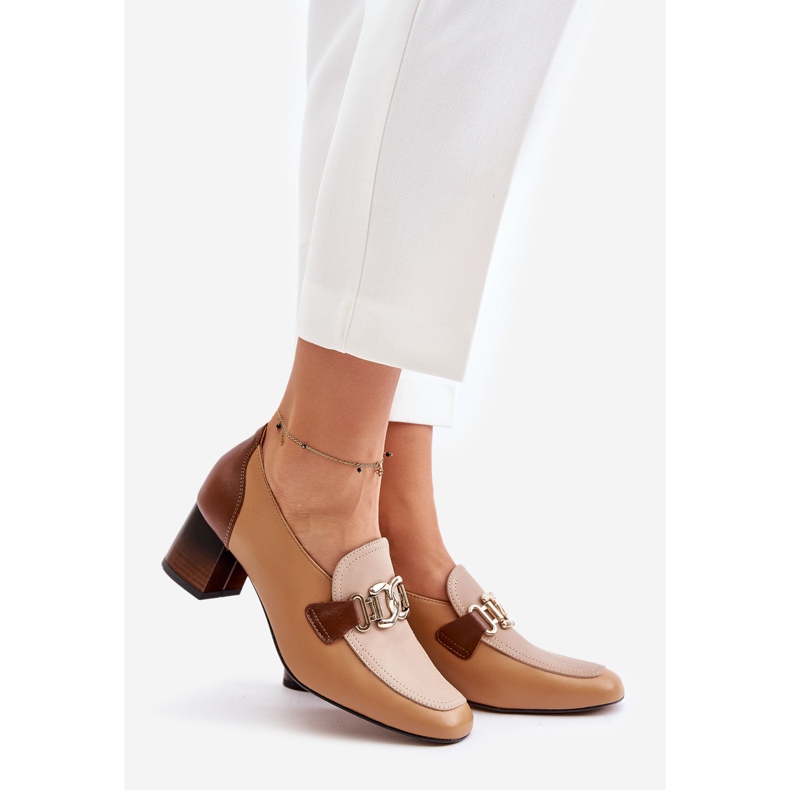 Kožené lodičky na vysokém podpatku se zlatým zdobením Laura Messi 2861 hnědá hnědý 1