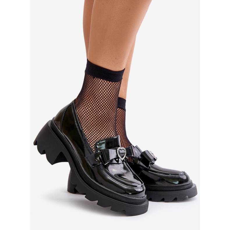 S.Barski Dámské kožené mokasíny s mašlí a srdcem D&amp;A LZ42-032 Černá 1