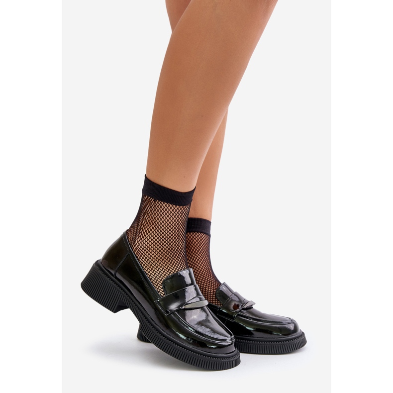 S.Barski Lakované dámské mokasíny Mokasíny s ozdobou D&amp;A LZ42-031 Černá 1