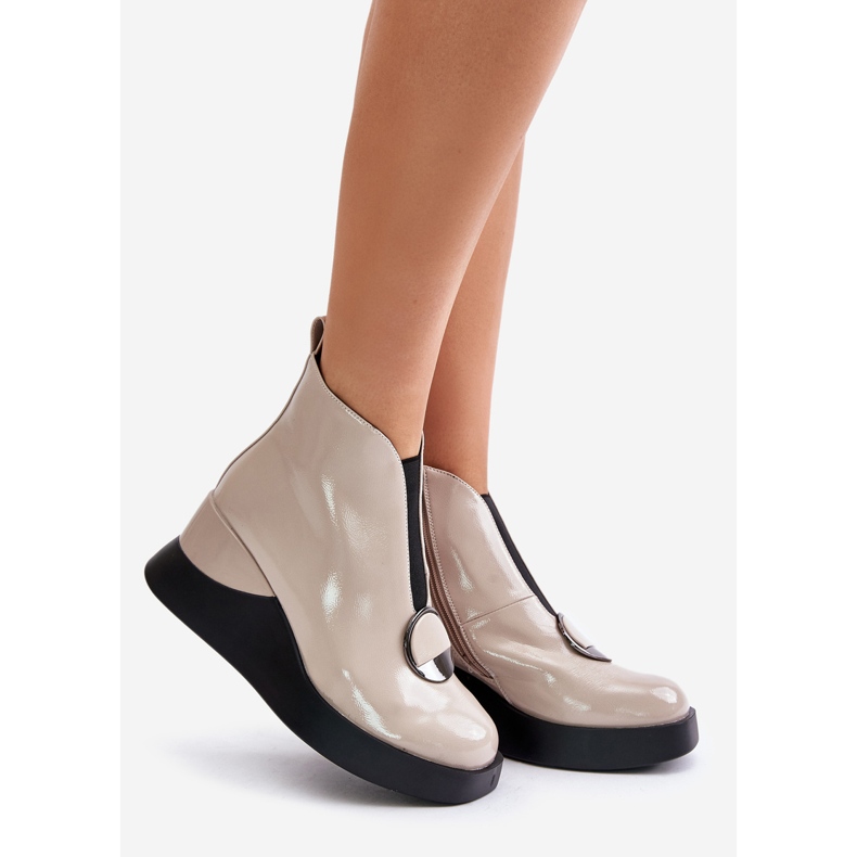 S.Barski Izolované patentované boty na klínku D&amp;A MR880-136 béžové béžový 1