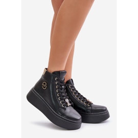 Dámské vysoké kožené tenisky na platformě Vinceza 66707 Black černá 1