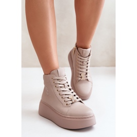 Dámské vysoké kožené tenisky na platformě Vinceza 66707 béžová béžový 1
