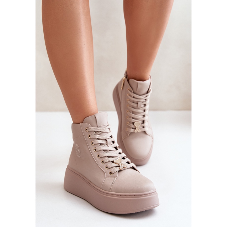 Dámské vysoké kožené tenisky na platformě Vinceza 66707 béžová béžový 1