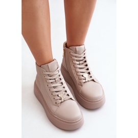 Dámské vysoké kožené tenisky na platformě Vinceza 66707 béžová béžový 2