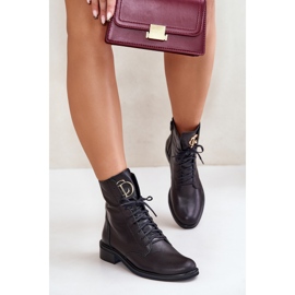 Zazoo 2955 kožené pracovní kotníkové boty se zlatými detaily na jazyku, černá 2