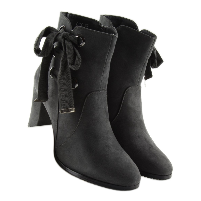 Šedá Kozačky na vysokém podpatku C100 šedá 2