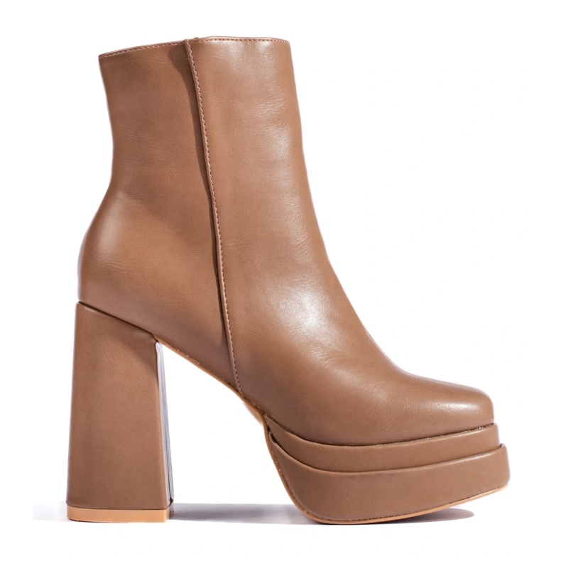 SHELOVET Tmavě béžové kotníkové boty na vysokém podpatku hnědý 1