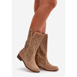 Lewski Shoes Semišové prolamované boty Leewski 3366/2 Béžová béžový 1