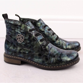 Dámské lakované kotníkové boty krokozelené barvy Rieker 71205-90 zelená 2