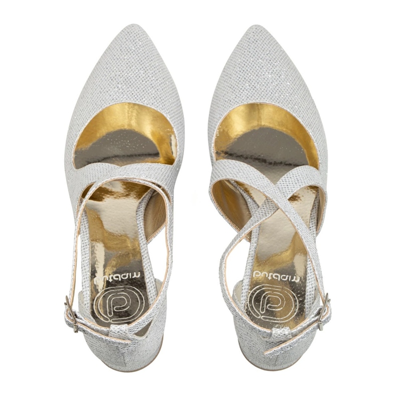 BUTDAM Svatební boty na nízkém podpatku se stříbrnými třpytivými ramínky Alba 1