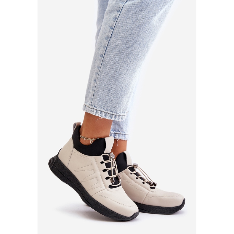 Zateplená kožená sportovní obuv se zipem Artiker 55C0038 béžová béžový 1