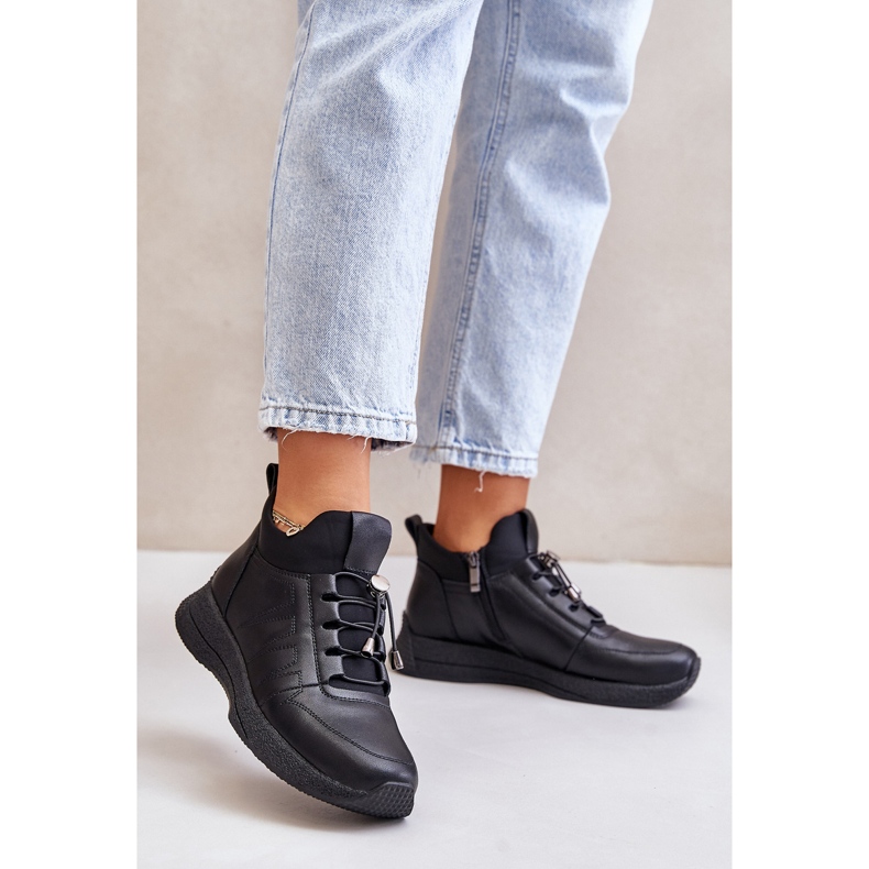 Zateplená kožená sportovní obuv se zipem Artiker 55C0041 černá 2