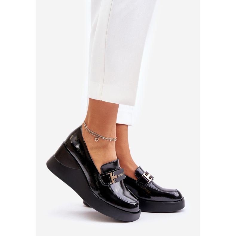 Mokasíny Vinceza 58337 Black Patent Wedge černý 1