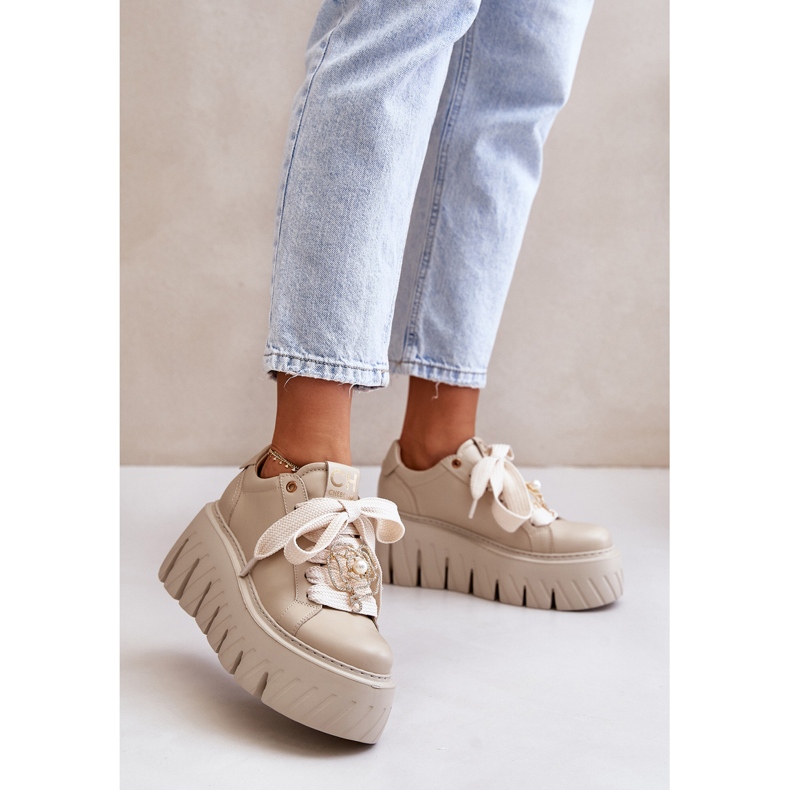 Dámské tenisky na masivní podrážce se zlatým zdobením CheBello 4530 béžová béžový 2